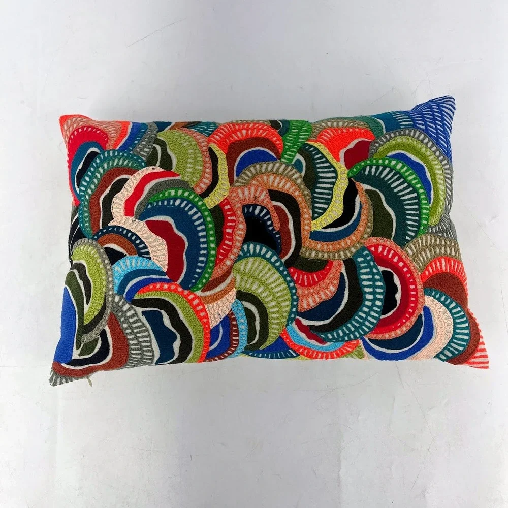 CB2 Cosmo Pillow Embroidered Abstract Multi Color Lumbar 18x12 225-666 India